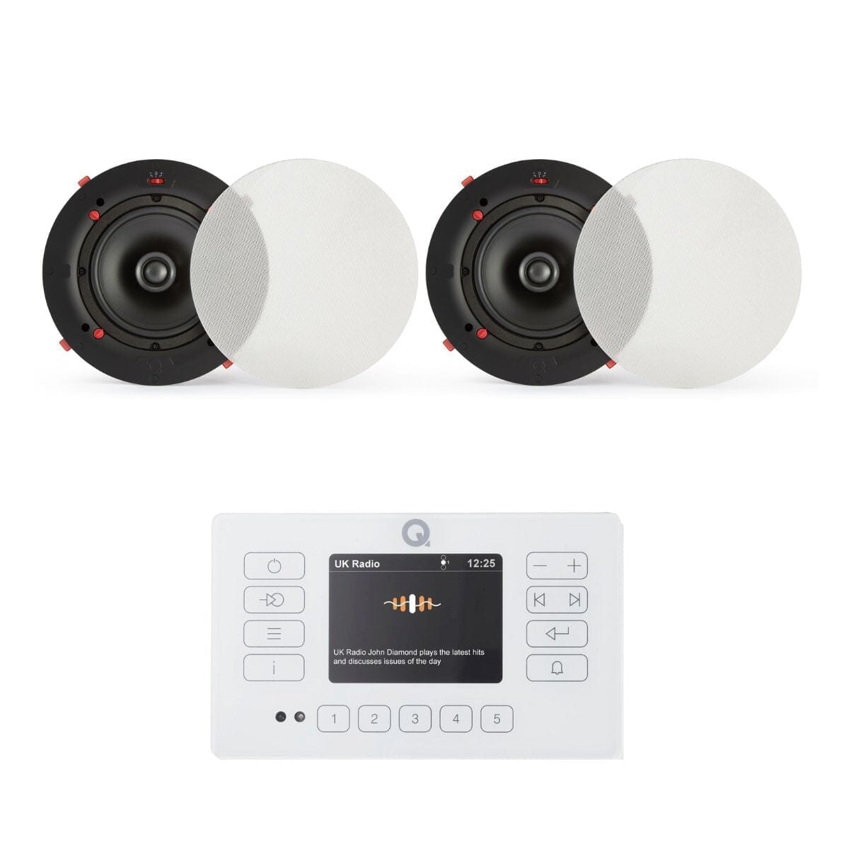 Q Acoustics E120 + QI65CWE 6.5" Bathroom Ceiling Speaker System with Bluetooth/FM/DAB In Ceiling Speaker Systems Q Acoustics White One Pair 