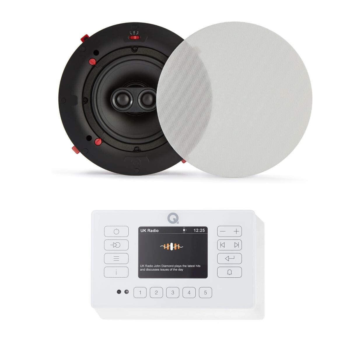 Q Acoustics E120 + QI65CWE 6.5" Bathroom Ceiling Speaker System with Bluetooth/FM/DAB In Ceiling Speaker Systems Q Acoustics White Single Stereo 