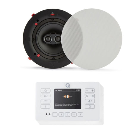 Q Acoustics E120 + QI65CWE 6.5" Bathroom Ceiling Speaker System with Bluetooth/FM/DAB In Ceiling Speaker Systems Q Acoustics White Single Stereo 