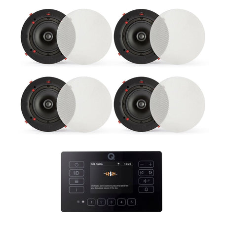 Q Acoustics E120 + QI80CE 8" Ceiling Speaker System with Bluetooth/FM/DAB In Ceiling Speaker Systems Q Acoustics Black Two Pairs 