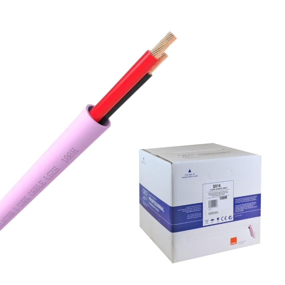 QED QX16/2 - 2 Core Speaker Cable - LSZH - Pink (100m) Cables QED 