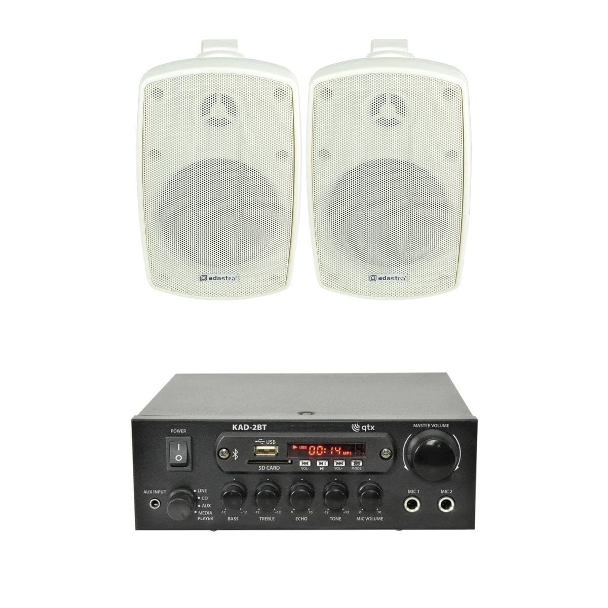QTX KAD-2BT 4" Outdoor Speaker System with Bluetooth & FM Radio Outdoor Speaker Systems QTX White 