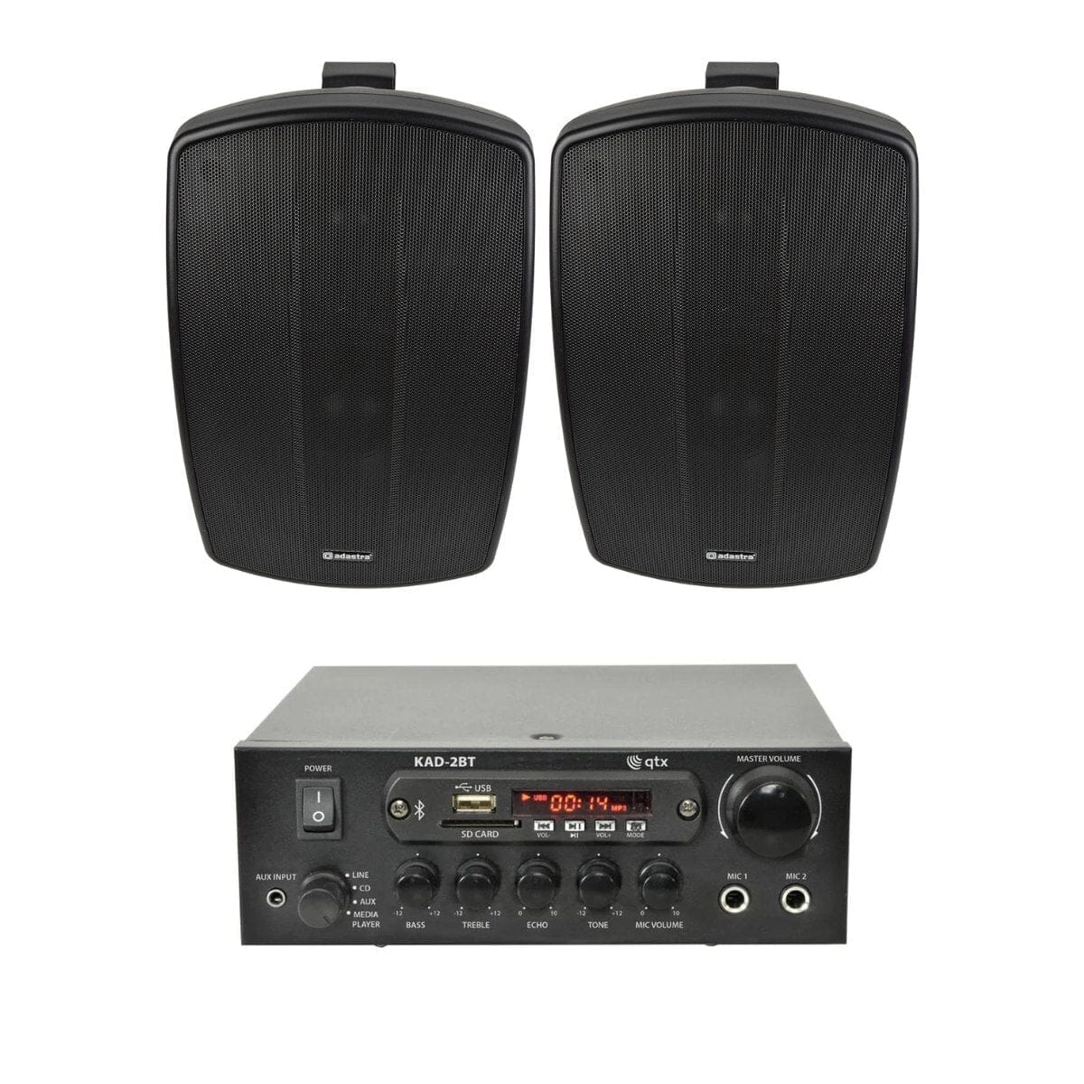 QTX KAD-2BT 6.5" Outdoor Speaker System with Bluetooth & FM Radio Outdoor Speaker Systems QTX Black 