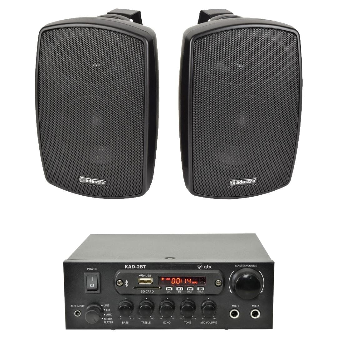 QTX KAD-2BT FM Radio & Bluetooth Speaker System inc. 2 x 4" Outdoor Wall Mounted Speakers Outdoor Speaker Systems QTX Black 