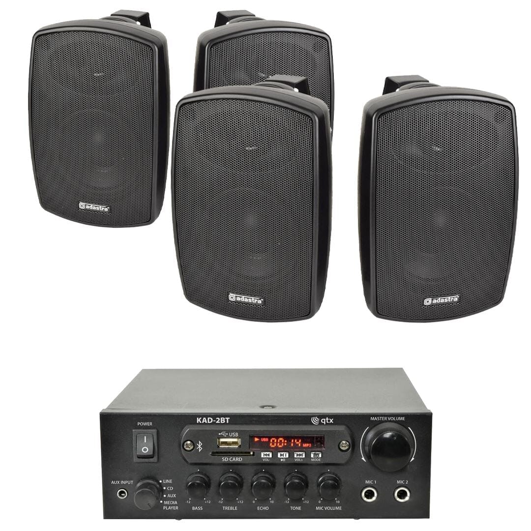 QTX KAD-2BT FM Radio & Bluetooth Speaker System inc. 2 x 4" Outdoor Wall Mounted Speakers Outdoor Speaker Systems QTX Black Pair 