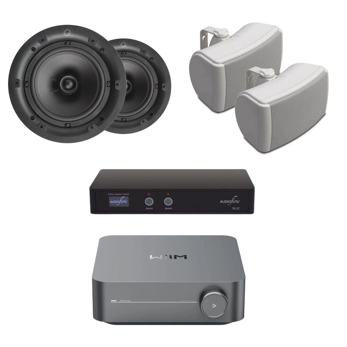 WiiM AMP + Q Acoustics QI65C Ceiling Speakers + QI45EW Indoor / Outdoor Speaker System In Ceiling Speaker Systems WiiM / Q Acoustics White 