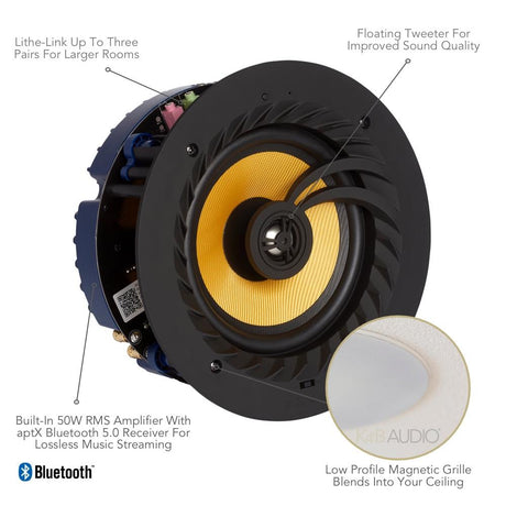 Lithe Audio Active 6.5" Bluetooth Ceiling Speaker with aptX Bluetooth 5.0 (Single) Ceiling Speaker Systems Lithe Audio 
